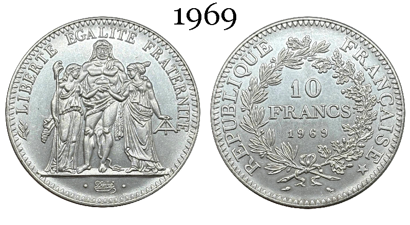 France 10 Francs 1965 1966 1967 1968 1969 1970 1971 Fifth Republic Metropolitan Silver Plated Replica Coin Commemorative Medal,Historical Collectible Art Craft For Enthusiasts