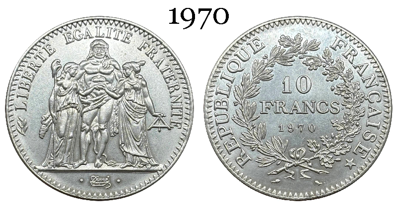 France 10 Francs 1965 1966 1967 1968 1969 1970 1971 Fifth Republic Metropolitan Silver Plated Replica Coin Commemorative Medal,Historical Collectible Art Craft For Enthusiasts