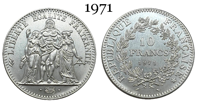 France 10 Francs 1965 1966 1967 1968 1969 1970 1971 Fifth Republic Metropolitan Silver Plated Replica Coin Commemorative Medal,Historical Collectible Art Craft For Enthusiasts