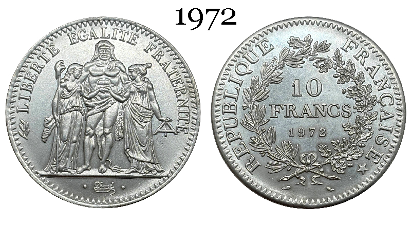 France 10 Francs 1965 1966 1967 1968 1969 1970 1971 Fifth Republic Metropolitan Silver Plated Replica Coin Commemorative Medal,Historical Collectible Art Craft For Enthusiasts
