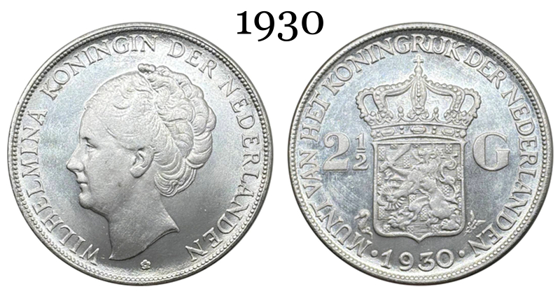 Netherlands 1929 1930 1931 1932 2 1/2 Gulden Wilhelmina I Silver Plated Metal Replica Coin Commemorative Medal,Historical Collectible Art Craft For Enthusiasts