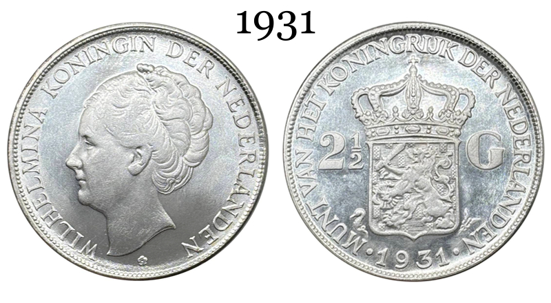 Netherlands 1929 1930 1931 1932 2 1/2 Gulden Wilhelmina I Silver Plated Metal Replica Coin Commemorative Medal,Historical Collectible Art Craft For Enthusiasts