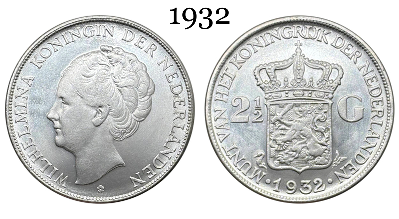 Netherlands 1929 1930 1931 1932 2 1/2 Gulden Wilhelmina I Silver Plated Metal Replica Coin Commemorative Medal,Historical Collectible Art Craft For Enthusiasts