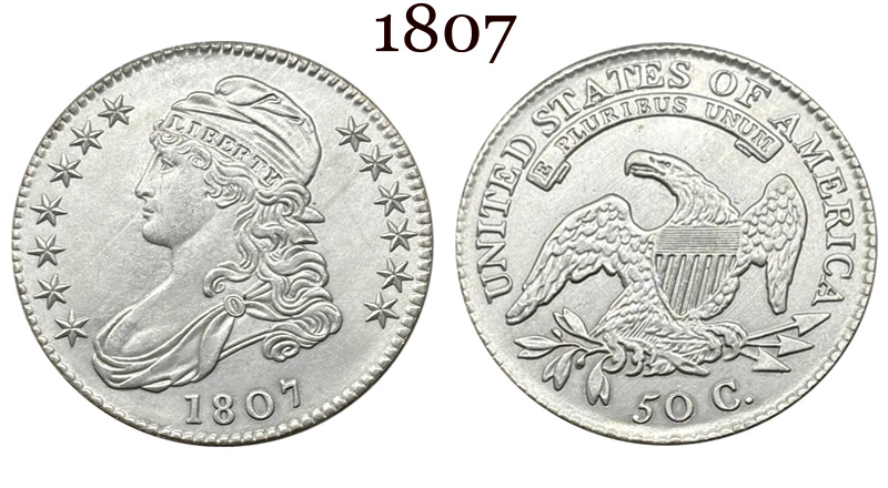 US 1807-1836 29 Pcs Package Sell United States 50 Cents ½ Half Dollar Liberty Capped Bust Silver Plated Metal Replica Coin Commemorative Medal,Historical Collectible Art Craft For Enthusiasts
