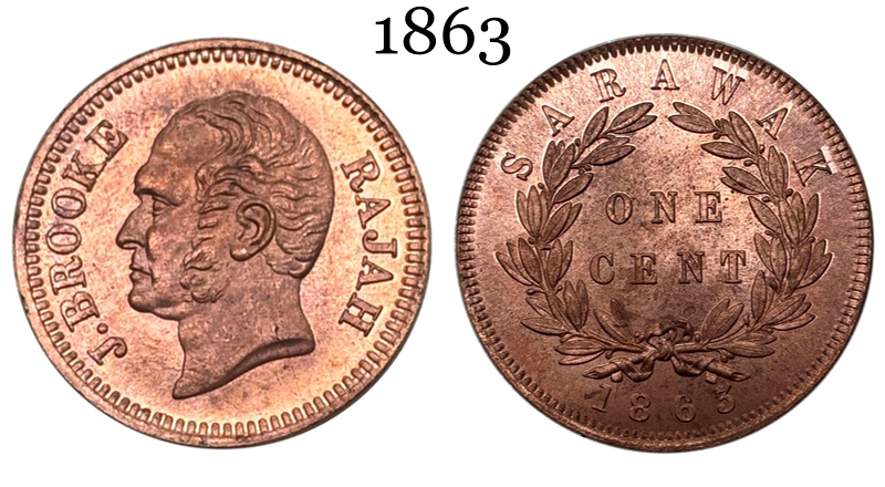 British Malaysia 1863 1 Cent 1/2 Cent Half Cent 1/4 Cent James Brooke Rajah Sarawak Copper Metal Replica Coin Commemorative Medal,Historical Collectible Art Craft For Enthusiasts
