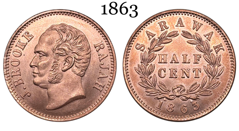British Malaysia 1863 1 Cent 1/2 Cent Half Cent 1/4 Cent James Brooke Rajah Sarawak Copper Metal Replica Coin Commemorative Medal,Historical Collectible Art Craft For Enthusiasts
