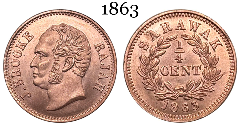 British Malaysia 1863 1 Cent 1/2 Cent Half Cent 1/4 Cent James Brooke Rajah Sarawak Copper Metal Replica Coin Commemorative Medal,Historical Collectible Art Craft For Enthusiasts