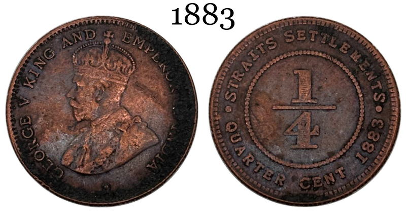 British Malaysia 1883 1/4 Cent George V Straits Settlements Copper Metal Replica Coin Commemorative Medal,Historical Collectible Art Craft For Enthusiasts