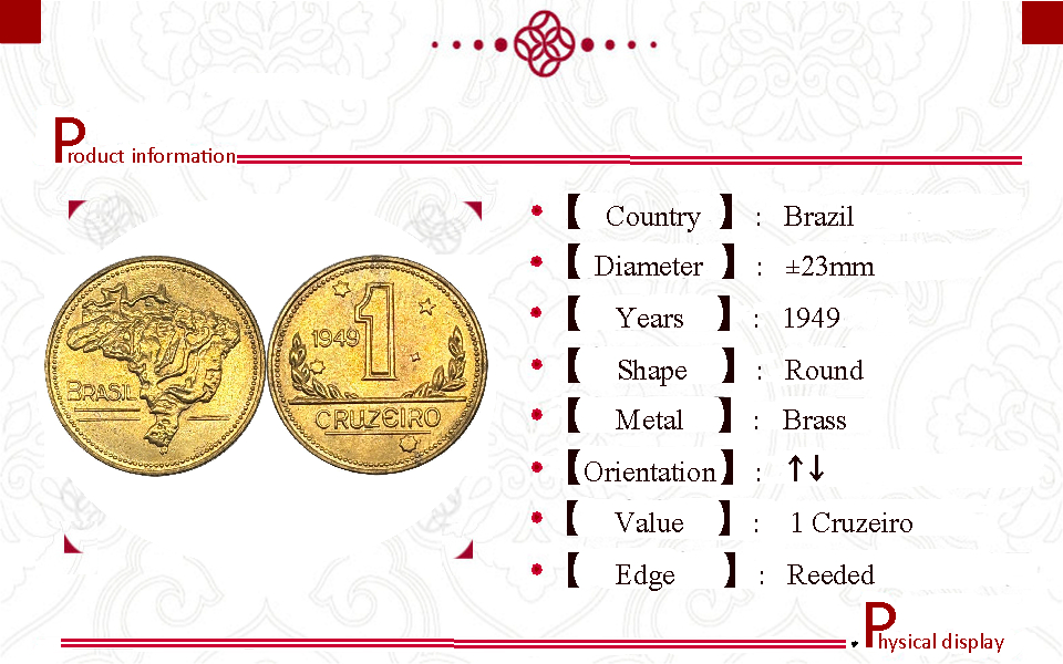 Brazil Republic 1 Cruzeiro 1949 Brass Metal Coins Replica Coin Commemorative Medal,Historical Collectible Art Craft For Enthusiasts