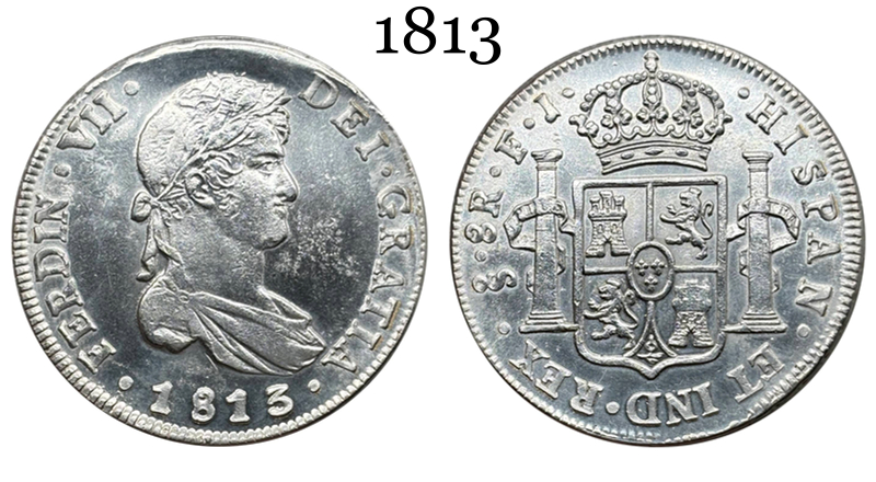 Mexico Chile 8 Reales Fernando VII Bust of Fernando VII 1813 Plated Silver Replica Coin Commemorative Medal,Historical Collectible Art Craft For Enthusiasts