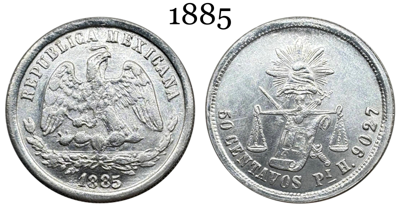 Mexico 1885 PIH 50 Centavos Plated Silver Replica Coin Commemorative Medal,Historical Collectible Art Craft For Enthusiasts