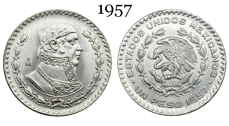 Mexico Republic 1 UN Peso Tepalcate 1957 1958 1959 1960 1961 1962 1963 1964 1965 1967 Silver Plated Replica Coin Commemorative Medal,Historical Collectible Art Craft For Enthusiasts