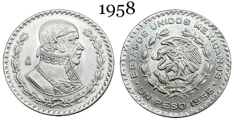 Mexico Republic 1 UN Peso Tepalcate 1957 1958 1959 1960 1961 1962 1963 1964 1965 1967 Silver Plated Replica Coin Commemorative Medal,Historical Collectible Art Craft For Enthusiasts