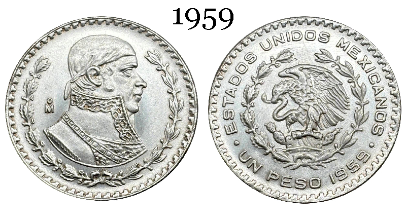 Mexico Republic 1 UN Peso Tepalcate 1957 1958 1959 1960 1961 1962 1963 1964 1965 1967 Silver Plated Replica Coin Commemorative Medal,Historical Collectible Art Craft For Enthusiasts