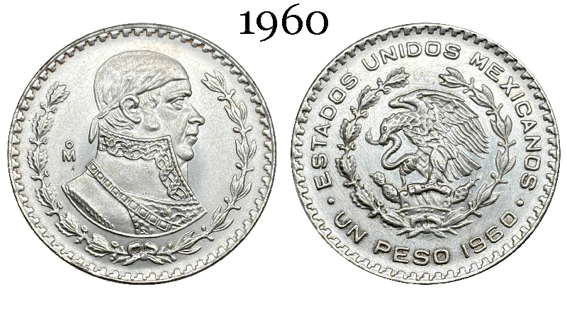 Mexico Republic 1 UN Peso Tepalcate 1957 1958 1959 1960 1961 1962 1963 1964 1965 1967 Silver Plated Replica Coin Commemorative Medal,Historical Collectible Art Craft For Enthusiasts