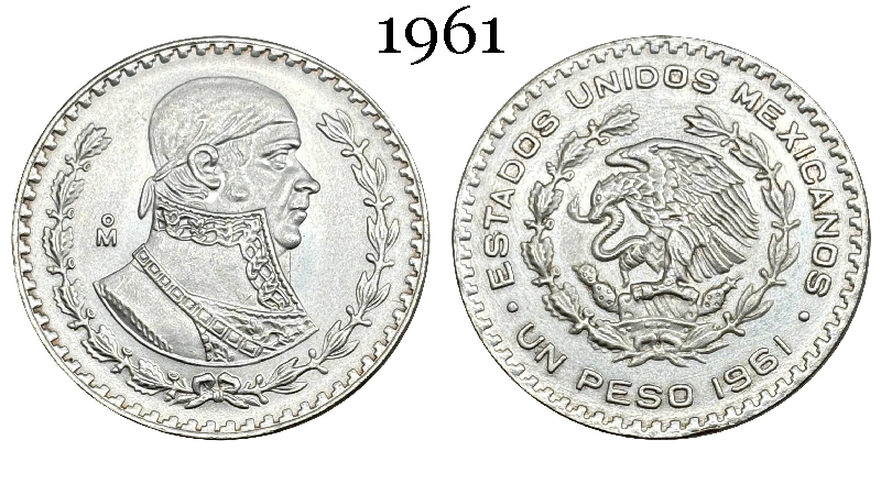 Mexico Republic 1 UN Peso Tepalcate 1957 1958 1959 1960 1961 1962 1963 1964 1965 1967 Silver Plated Replica Coin Commemorative Medal,Historical Collectible Art Craft For Enthusiasts