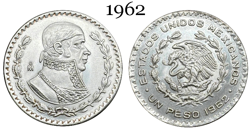 Mexico Republic 1 UN Peso Tepalcate 1957 1958 1959 1960 1961 1962 1963 1964 1965 1967 Silver Plated Replica Coin Commemorative Medal,Historical Collectible Art Craft For Enthusiasts