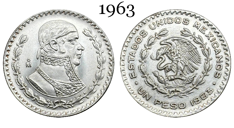 Mexico Republic 1 UN Peso Tepalcate 1957 1958 1959 1960 1961 1962 1963 1964 1965 1967 Silver Plated Replica Coin Commemorative Medal,Historical Collectible Art Craft For Enthusiasts