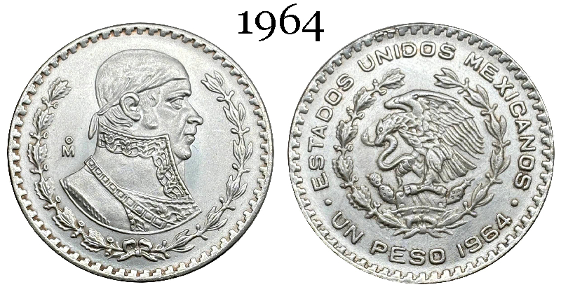 Mexico Republic 1 UN Peso Tepalcate 1957 1958 1959 1960 1961 1962 1963 1964 1965 1967 Silver Plated Replica Coin Commemorative Medal,Historical Collectible Art Craft For Enthusiasts