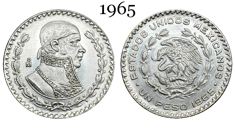 Mexico Republic 1 UN Peso Tepalcate 1957 1958 1959 1960 1961 1962 1963 1964 1965 1967 Silver Plated Replica Coin Commemorative Medal,Historical Collectible Art Craft For Enthusiasts