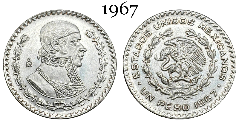 Mexico Republic 1 UN Peso Tepalcate 1957 1958 1959 1960 1961 1962 1963 1964 1965 1967 Silver Plated Replica Coin Commemorative Medal,Historical Collectible Art Craft For Enthusiasts