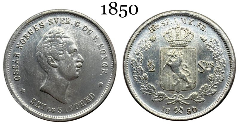 Norway 1850 1/2 Half Speciedaler Oscar I Silver Plated Replica Coin Commemorative Medal,Historical Collectible Art Craft For Enthusiasts