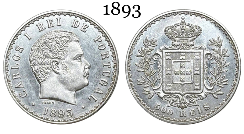 Portugal 1893 1894 1900 500 Reis Charles I Carlos Wreath Silver Plated Replica Coin Commemorative Medal,Historical Collectible Art Craft For Enthusiasts