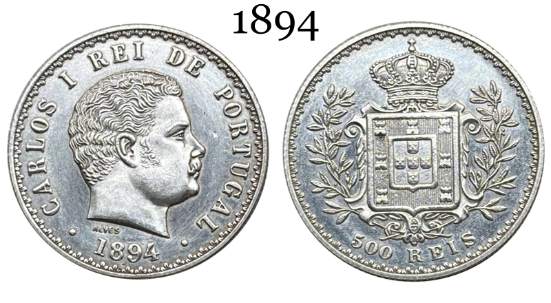 Portugal 1893 1894 1900 500 Reis Charles I Carlos Wreath Silver Plated Replica Coin Commemorative Medal,Historical Collectible Art Craft For Enthusiasts