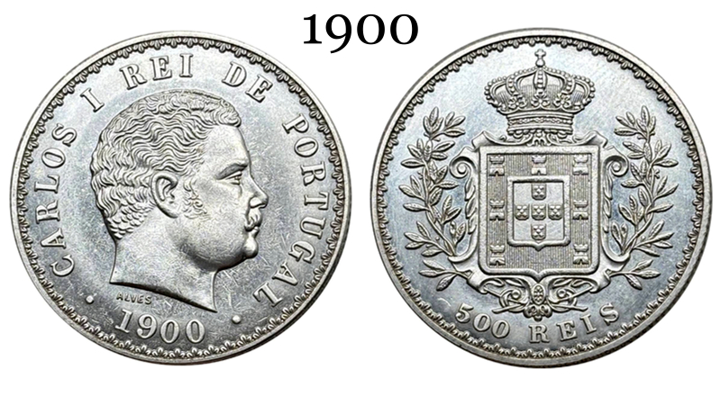 Portugal 1893 1894 1900 500 Reis Charles I Carlos Wreath Silver Plated Replica Coin Commemorative Medal,Historical Collectible Art Craft For Enthusiasts