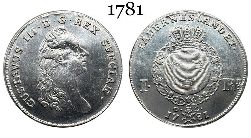Sweden 1776 1781 1 Riksdaler Gustav III Silver Plated Replica Coin Commemorative Medal,Historical Collectible Art Craft For Enthusiasts