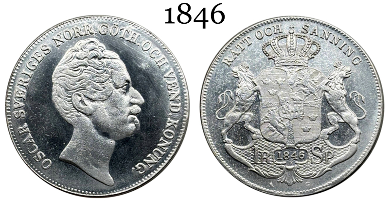 Sweden 1846 1 Riksdaler Specie Oscar I Small Head Silver Plated Replica Coin Commemorative Medal,Historical Collectible Art Craft For Enthusiasts