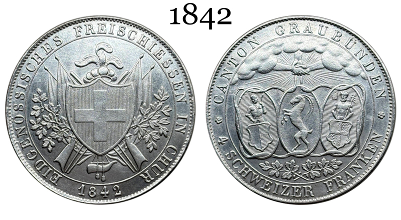 Switzerland 1842 4 Francs Chur Shooting Festival Silver Plated Replica Coin Commemorative Medal,Historical Collectible Art Craft For Enthusiasts