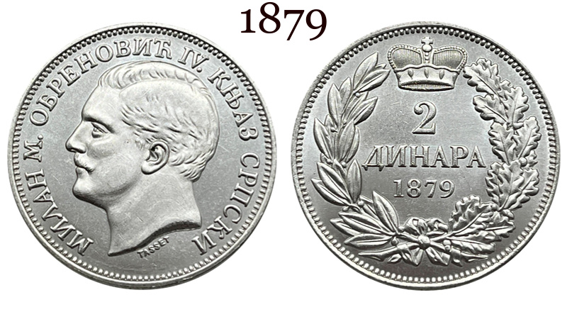 Serbia 1879 Milan Obrenovic IV 2 Dinara Silver Plated Replica Coin Commemorative Medal,Historical Collectible Art Craft For Enthusiasts