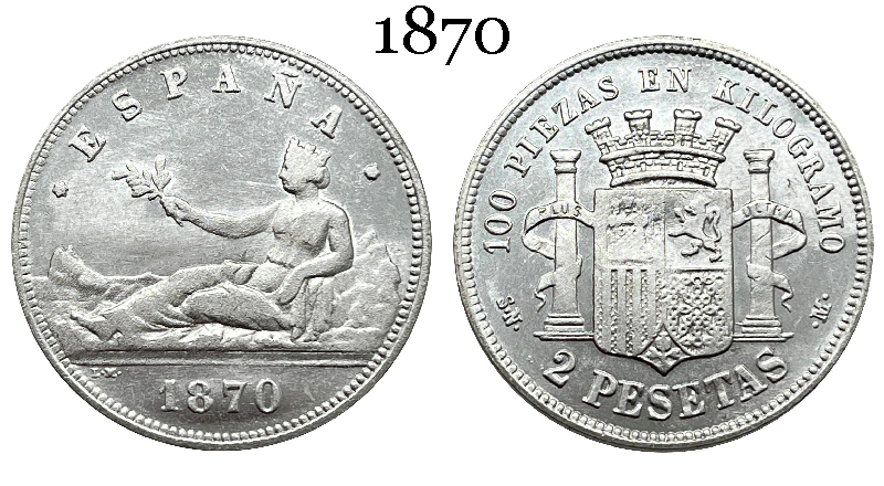 Spain 1870 2 Pesetas 100 Piezas Espana Kilogramo Silver Plated Replica Coin Commemorative Medal,Historical Collectible Art Craft For Enthusiasts