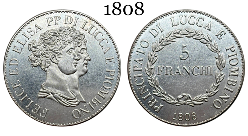 Italian States Republic of Lucca 1808 5 Franchi Felix Elisa Silver Plated Replica Coin Commemorative Medal,Historical Collectible Art Craft For Enthusiasts