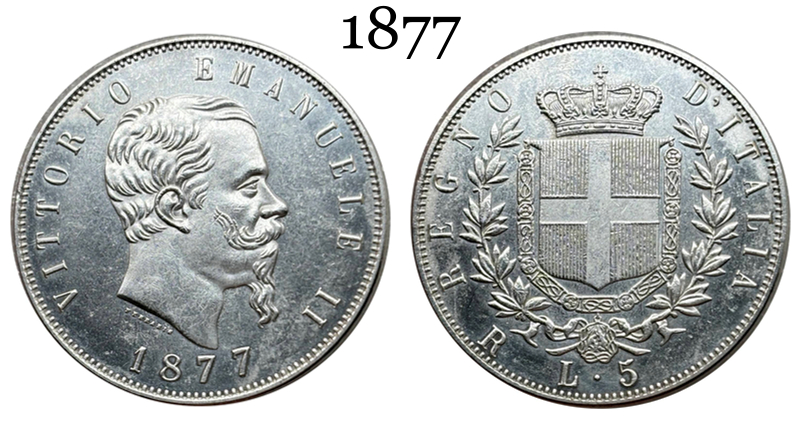 Italy 1877 5 Lire Victor Emmanuel II Silver Plated Replica Coin Commemorative Medal,Historical Collectible Art Craft For Enthusiasts