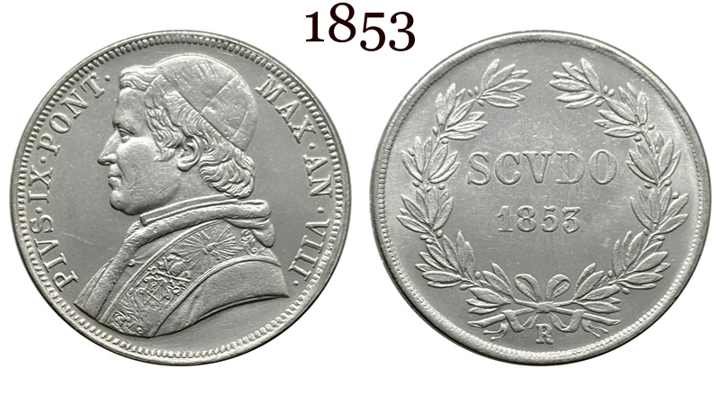 Italian States 1853 R Papal 1 Scudo Pius IX Silver Plated Replica Coin Commemorative Medal,Historical Collectible Art Craft For Enthusiasts