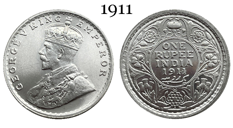 India British 1911 One 1 Rupee George V Brass Plated Silver Replica Coin Commemorative Medal,Historical Collectible Art Craft For Enthusiasts