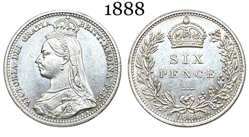 United Kingdom 1888 Six 6 Pence Victoria 2nd Portrait 2nd Reverse Great Britain Silver Plated Replica Coin Commemorative Medal,Historical Collectible Art Craft For Enthusiasts