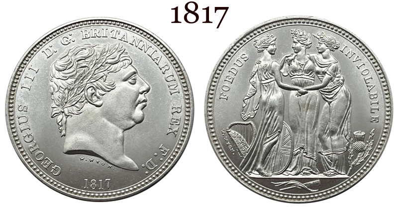 United Kingdom 1817 1 Crown George III Three Graces Pattern Silver Plated Replica Coin Commemorative Medal,Historical Collectible Art Craft For Enthusiasts