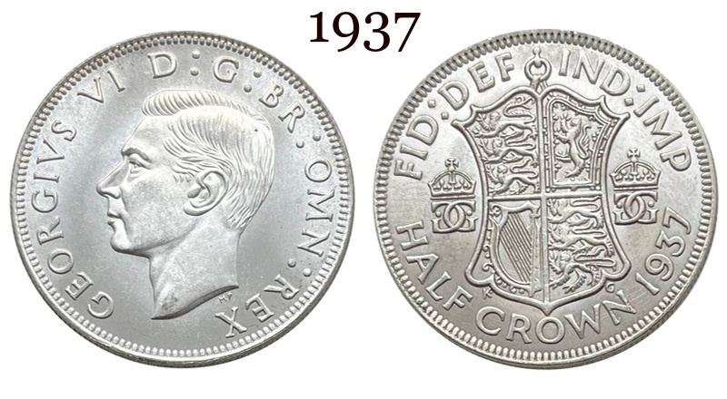 United Kingdom 1937 1/2 Half Crown King George VI Pattern Silver Plated Replica Coin Commemorative Medal,Historical Collectible Art Craft For Enthusiasts