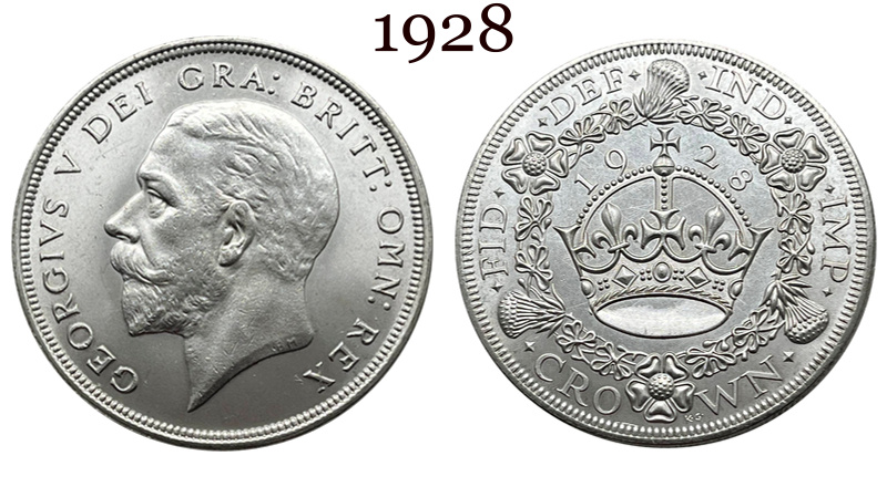 United Kingdom 1 Crown 1927 1928 1929 1930 1931 1932 1933 1934 1936 George V Wreath Crown Great Britain Silver Plated  Replica Coin Commemorative Medal,Historical Collectible Art Craft For Enthusiasts