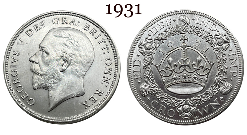 United Kingdom 1 Crown 1927 1928 1929 1930 1931 1932 1933 1934 1936 George V Wreath Crown Great Britain Silver Plated  Replica Coin Commemorative Medal,Historical Collectible Art Craft For Enthusiasts