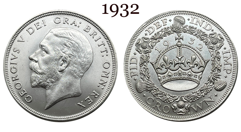 United Kingdom 1 Crown 1927 1928 1929 1930 1931 1932 1933 1934 1936 George V Wreath Crown Great Britain Silver Plated  Replica Coin Commemorative Medal,Historical Collectible Art Craft For Enthusiasts