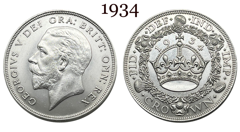 United Kingdom 1 Crown 1927 1928 1929 1930 1931 1932 1933 1934 1936 George V Wreath Crown Great Britain Silver Plated  Replica Coin Commemorative Medal,Historical Collectible Art Craft For Enthusiasts