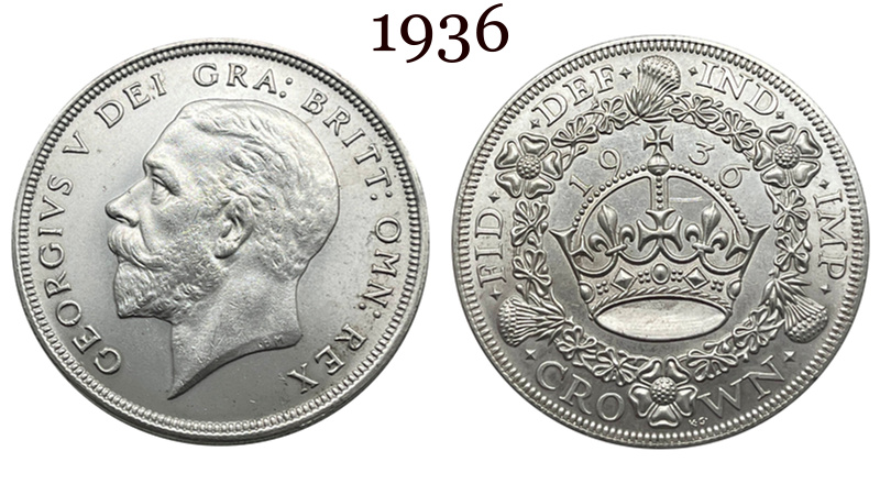United Kingdom 1 Crown 1927 1928 1929 1930 1931 1932 1933 1934 1936 George V Wreath Crown Great Britain Silver Plated  Replica Coin Commemorative Medal,Historical Collectible Art Craft For Enthusiasts