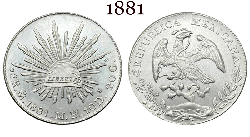 Mexico 1875 -1894 10 Pcs Selling 8 Reales Eagle With Snake Silver Plated Replica Coin Commemorative Medal,Historical Collectible Art Craft For Enthusiasts