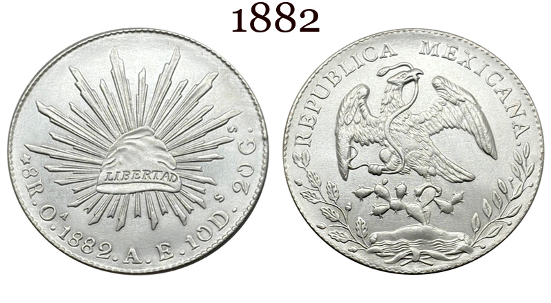 Mexico 1875 1881 1882 1887 1889 1891 1892 1893 1894 8 Reales Eagle With Snake Silver Plated Replica Coin Commemorative Medal,Historical Collectible Art Craft For Enthusiasts