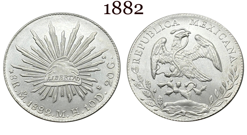 Mexico 1875 1881 1882 1887 1889 1891 1892 1893 1894 8 Reales Eagle With Snake Silver Plated Replica Coin Commemorative Medal,Historical Collectible Art Craft For Enthusiasts