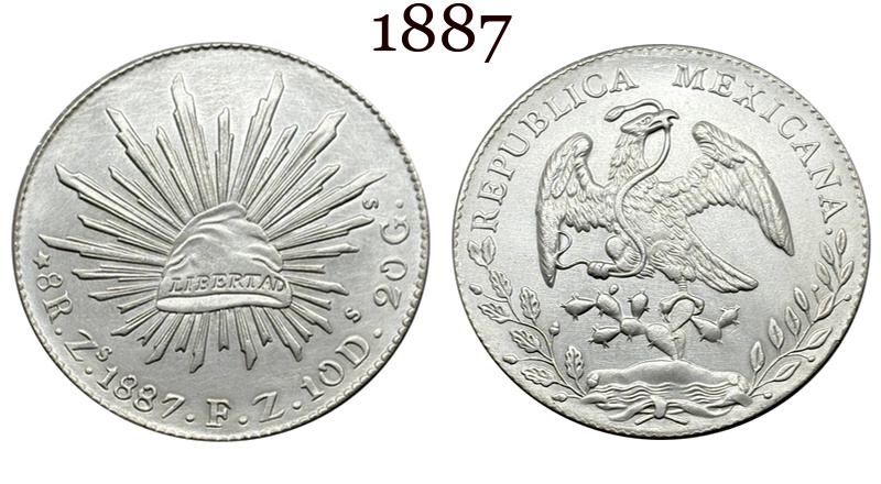 Mexico 1875 1881 1882 1887 1889 1891 1892 1893 1894 8 Reales Eagle With Snake Silver Plated Replica Coin Commemorative Medal,Historical Collectible Art Craft For Enthusiasts